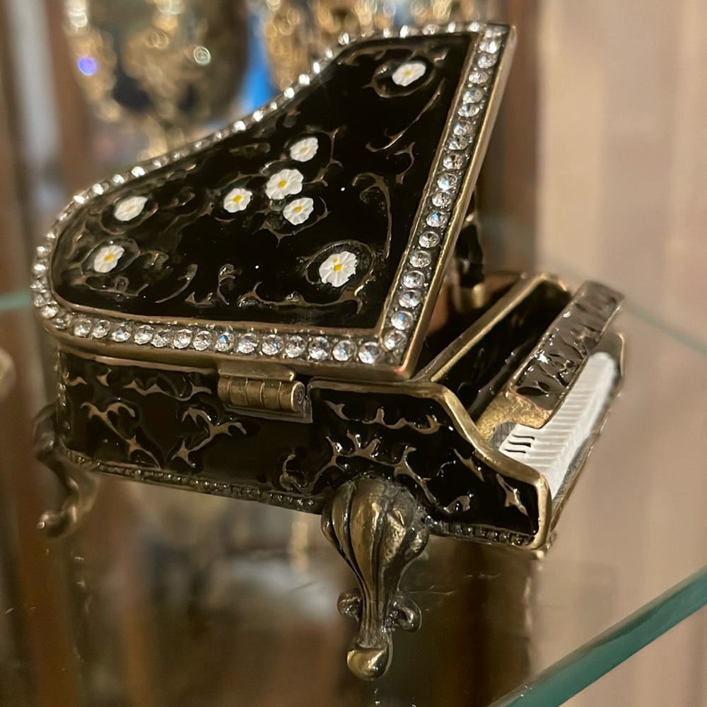 Piano Black and Gold Enamel and Austrian Crystal Decorative Accents